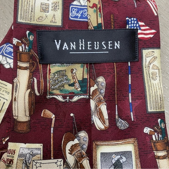 Van Heusen Americana Series Golf Nostalgia Silk Burgundy Men’s Neck Tie - Picture 10 of 11